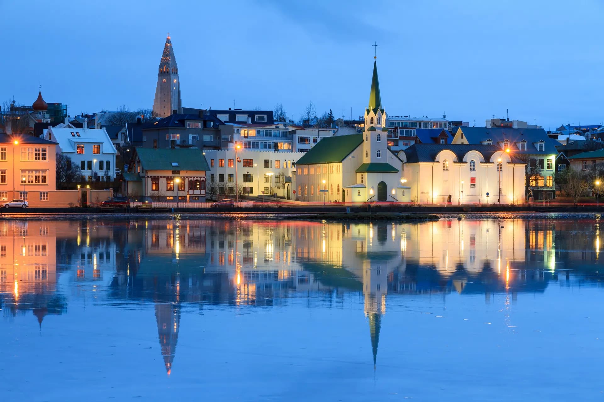 Hallgrímskirkja church towering over Reykjavík