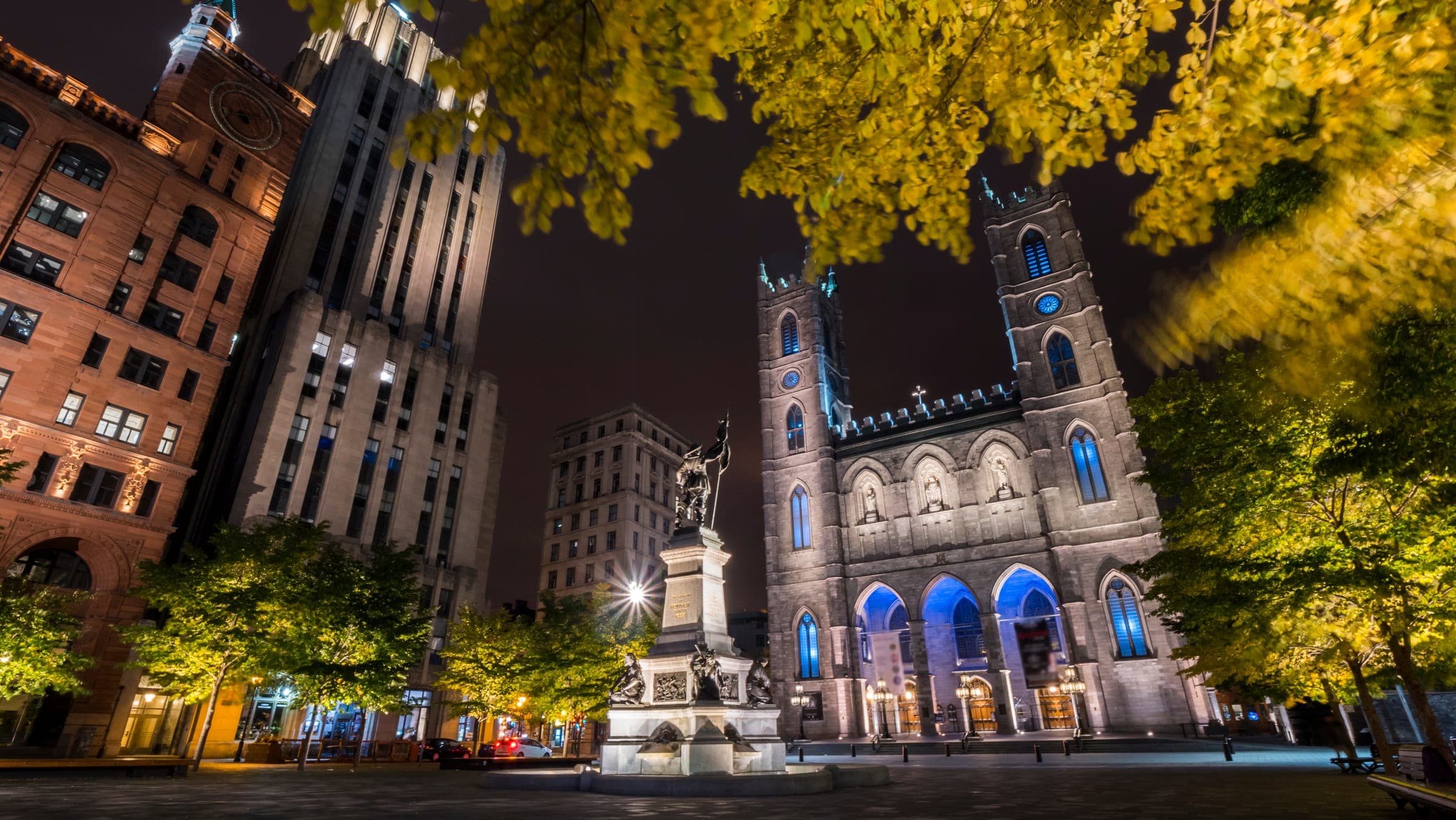 Montreal Notre-Dame Basilica illuminated at night