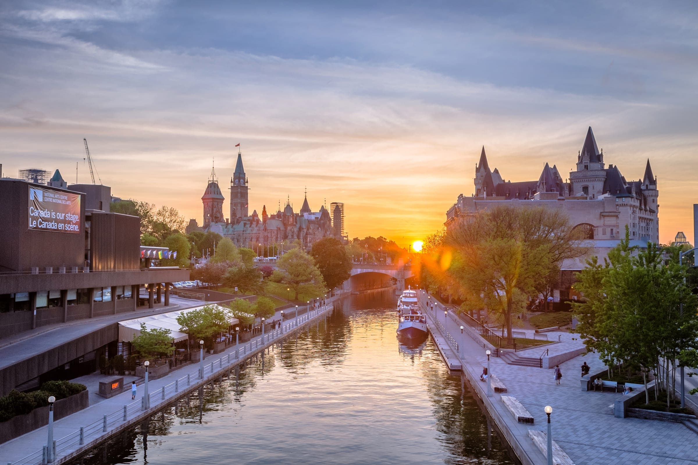 Ottawa Rideau Canal and Parliament Hill at sunset